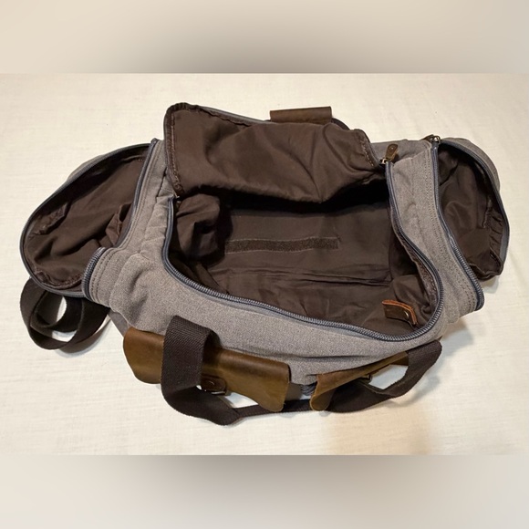 Aocome Gray Canvas Duffel Bag Leather Trim Travel Weekender/Shoe Compartment - Picture 13 of 13